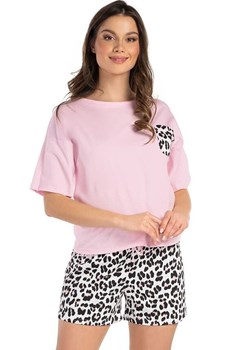 Piżama damska w panterkę Lisette, Kolor różowy-wzór, Rozmiar S, BELLE REVERIE ze sklepu Intymna w kategorii Piżamy damskie - zdjęcie 179693346