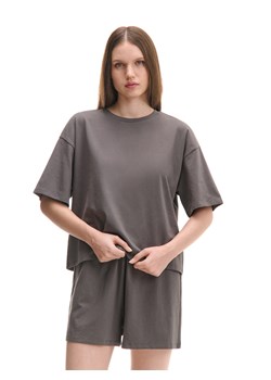 Cropp - Szara dwuczęściowa piżama basic - szary ze sklepu Cropp w kategorii Piżamy damskie - zdjęcie 179699259