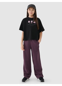 Dziewczęcy crop top z nadrukiem4F 4FJRSS25TTSHF2587 - czarny ze sklepu Sportstylestory.com w kategorii Bluzki dziewczęce - zdjęcie 179707988