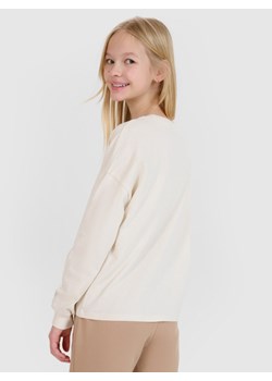 Dziewczęcy longsleeve gładki 4F 4FJWSS25TLONF377 - beżowy ze sklepu Sportstylestory.com w kategorii Bluzki dziewczęce - zdjęcie 179708148