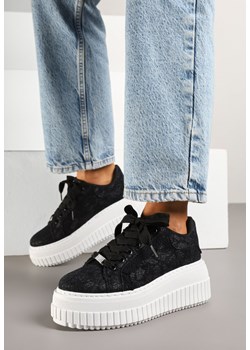 Czarne Sneakersy na Platformie Ozdobione Brokatem Tihisse ze sklepu renee.pl w kategorii Buty sportowe damskie - zdjęcie 179711616