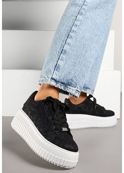 Czarne Sneakersy na Grubej Tłoczonej Podeszwie z Brokatem Lalema ze sklepu born2be.pl w kategorii Buty sportowe damskie - zdjęcie 179713917