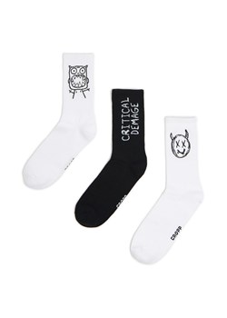 Cropp - 3 pack skarpet z nadrukiem - biały ze sklepu Cropp w kategorii Skarpetki męskie - zdjęcie 179721765