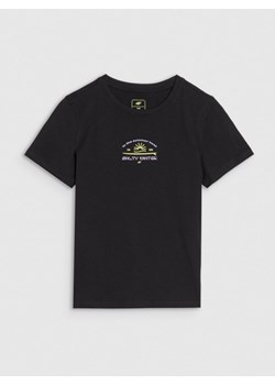 Dziewczęcy t-shirt z nadrukiem 4F 4FJWSS25TTSHF1871 - czarny ze sklepu Sportstylestory.com w kategorii Bluzki dziewczęce - zdjęcie 179755137