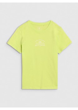 Dziewczęcy t-shirt z nadrukiem 4F 4FJWSS25TTSHF1871 - zielony ze sklepu Sportstylestory.com w kategorii Bluzki dziewczęce - zdjęcie 179755205