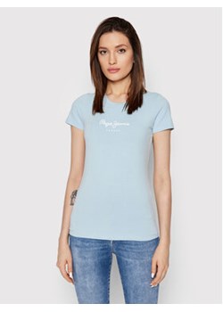 Pepe Jeans T-Shirt New Virgina PL505202 Niebieski Slim Fit ze sklepu MODIVO w kategorii Bluzki damskie - zdjęcie 179785335