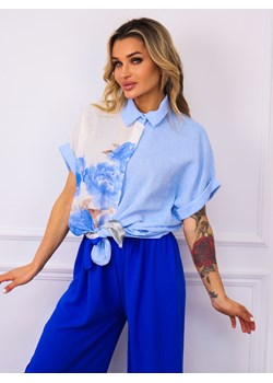 KOSZULA OVERSIZE Z KWIECISTYM NADRUKIEM- NIEBIESKA ze sklepu olika.com.pl w kategorii Koszule damskie - zdjęcie 179789469