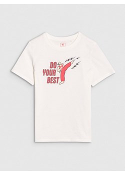 Chłopięcy t-shirt z nadrukiem 4F 4FJRSS25TTSHM2643 - biały ze sklepu Sportstylestory.com w kategorii T-shirty chłopięce - zdjęcie 179792066
