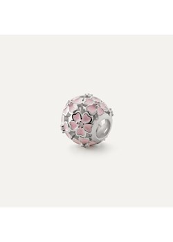 Ażurowa kulka typu beads z różowymi kwiatami, srebro 925 pokryte platyną ze sklepu GIORRE w kategorii Zawieszki - zdjęcie 179803265