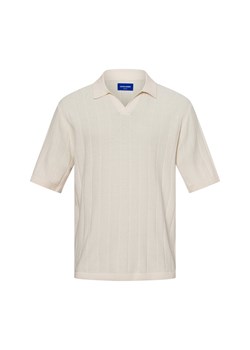 Jack & Jones Męska koszulka polo z dzianiny - Jorvarenna Knit SS Split Neck Mężczyźni Bawełna écru jednolity ze sklepu vangraaf w kategorii Swetry męskie - zdjęcie 179819177