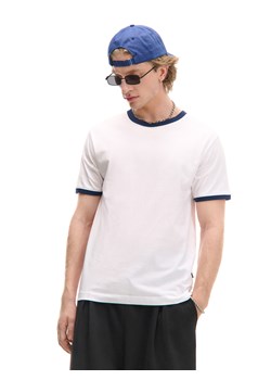 Cropp - Biała koszulka z dekoracyjnymi brzegami - granatowy ze sklepu Cropp w kategorii T-shirty męskie - zdjęcie 179828288
