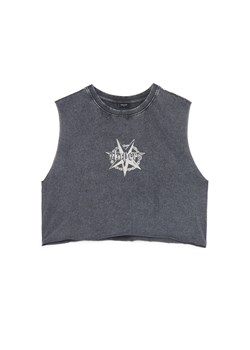 Cropp - Szary T-shirt z ozdobnym napisem - szary ze sklepu Cropp w kategorii Bluzki damskie - zdjęcie 179837029