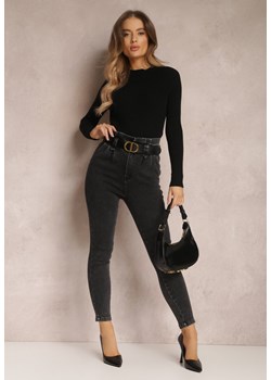 Czarne Jeansy Mom Fit z Paskiem Astera ze sklepu renee.pl w kategorii Jeansy damskie - zdjęcie 179846709