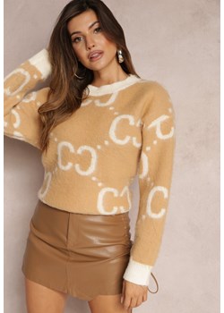 Beżowy Sweter Oversize Pasithoe ze sklepu renee.pl w kategorii Swetry damskie - zdjęcie 179847846