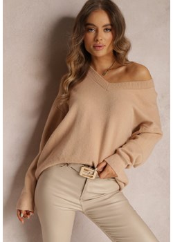 Jasnobeżowy Sweter z Wiskozy Oversize Conime ze sklepu renee.pl w kategorii Swetry damskie - zdjęcie 179850088