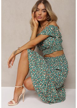 Zielony 2-częściowy Komplet Bawełniany z Topem i Długą Spódnicą w Kwiaty Agnda ze sklepu renee.pl w kategorii Komplety i garnitury damskie - zdjęcie 179861889