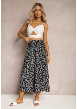 Czarne Bawełniane Spodnie z Szerokimi Nogawkami 7/8 i Gumką w Pasie Elenthe ze sklepu renee.pl w kategorii Spodnie damskie - zdjęcie 179861938