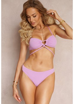 Fioletowe Dwuczęściowe Bikini Wiązane na Szyi z Głębokim Wycięciem Magdalena ze sklepu renee.pl w kategorii Stroje kąpielowe - zdjęcie 179866396