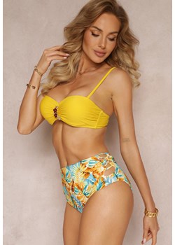Żółte Bikini z Dekoracyjną Broszką i Efektem Push Up Dameve ze sklepu renee.pl w kategorii Stroje kąpielowe - zdjęcie 179866445