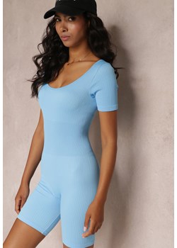 Niebieski Kombinezon Bodycon  z Krótkimi Rękawami i Nogawkami  Tavis ze sklepu renee.pl w kategorii Kombinezony damskie - zdjęcie 179866686