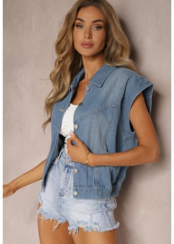 Niebieska Jeansowa Kamizelka z Bawełny Zapinana na Guziki z Kieszeniami Yevani - id: 2325-51-BLUE - marki Renee - 179870018 Niebieska Jeansowa Kamizelka z Bawełny Zapinana na Guziki z Kieszeniami Yevani ze sklepu renee.pl w kategorii Kamizelki damskie - zdjęcie 179870018