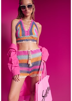 Różowo-Niebieski Ażurowy Komplet 2-Częściowy Top z Wiązaniem i Szorty Ściągane w Pasie Minslen ze sklepu renee.pl w kategorii Komplety i garnitury damskie - zdjęcie 179870108