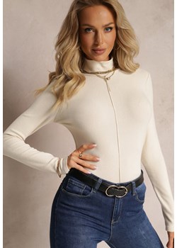 Jasnobeżowy Sweter Golf z Ozdobnym Przeszyciem Dayshawn ze sklepu renee.pl w kategorii Swetry damskie - zdjęcie 179870628