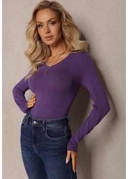 Fioletowa Bluzka Longsleeve z Trójkątnym Dekoltem Fezomia ze sklepu renee.pl w kategorii Bluzki damskie - zdjęcie 179873528