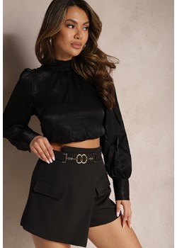 Czarne Spódnico-Szorty High Waist z Metalową Ozdobą w Pasie Derula ze sklepu renee.pl w kategorii Szorty - zdjęcie 179873897