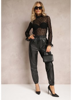 Czarne Spodnie Wykończone Polarem z Gumką w Pasie i na Nogawkach Franira ze sklepu renee.pl w kategorii Spodnie damskie - zdjęcie 179874207