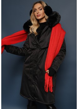 Czarna Kurtka Płaszcz ze Ściągaczem i Kapturem z Ozdobnym Futerkiem Livieya ze sklepu renee.pl w kategorii Płaszcze damskie - zdjęcie 179877745