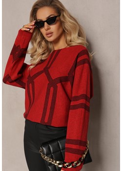 Czerwony Sweter z Okrągłym Dekoltem i Wzorem w Paski Busso ze sklepu renee.pl w kategorii Swetry damskie - zdjęcie 179878558