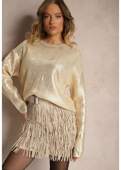 Złoty Metaliczny Sweter z Długim Rękawem Vivalei ze sklepu renee.pl w kategorii Swetry damskie - zdjęcie 179880065