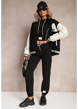 Czarny Dzianinowy Komplet Dresowy z Bawełny z Naszywkami Akbutol ze sklepu renee.pl w kategorii Dresy damskie - zdjęcie 179880145