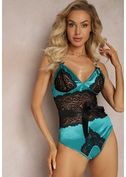Niebiesko-Czarne Koronkowe Body ze Stringami z Paskiem w Talii Azuran ze sklepu renee.pl w kategorii Body damskie - zdjęcie 179881586