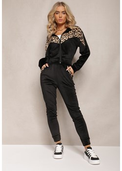 Czarny Welurowy Komplet Dresowy 2-Częściowy z Animal Print Bluza i Spodnie Atisilva ze sklepu renee.pl w kategorii Dresy damskie - zdjęcie 179883069