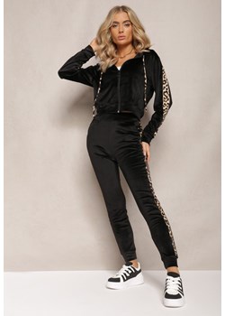Czarny Welurowy Komplet Dresowy Ozdobiony Lampasami w Cętki Anilwo ze sklepu renee.pl w kategorii Dresy damskie - zdjęcie 179883109