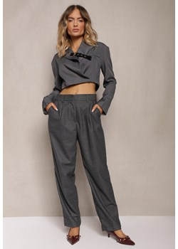 Ciemnoszare Szerokie Spodnie z Kieszeniami o Garniturowym Kroju Verati ze sklepu renee.pl w kategorii Spodnie damskie - zdjęcie 179883349