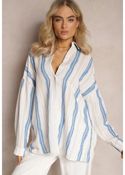Beżowo-Niebieska Casualowa Koszula z Bawełny w Paski Sileata - id: C9606G-51-BLUE - marki Renee - 179886568 Beżowo-Niebieska Casualowa Koszula z Bawełny w Paski Sileata ze sklepu renee.pl w kategorii Koszule damskie - zdjęcie 179886568