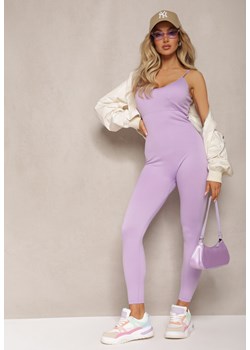 Fioletowy Dopasowany Kombinezon Sportowy Bodycon z Elastycznego Materiału na Cienkich Ramiączkach Winifasa ze sklepu renee.pl w kategorii Kombinezony damskie - zdjęcie 179888547