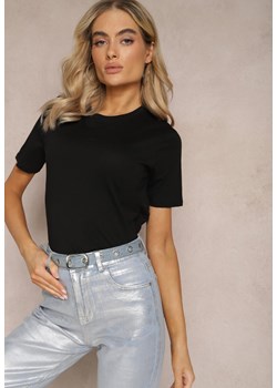 Czarny T-shirt z Krótkim Rękawem z Gładkiej Bawełny Jaellora ze sklepu renee.pl w kategorii Bluzki damskie - zdjęcie 179888758