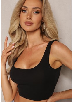 Czarny Tank Top z Elastycznej Bawełny z Głębokim Dekoltem Omaliana ze sklepu renee.pl w kategorii Bluzki damskie - zdjęcie 179888796