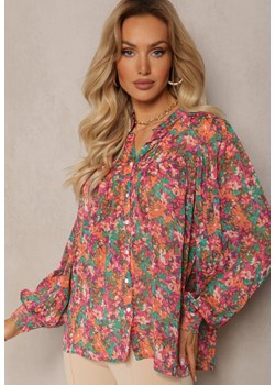 Różowo-Zielona Koszula w Kwiatowy Wzór z Prześwitującej Tkaniny Omertala ze sklepu renee.pl w kategorii Koszule damskie - zdjęcie 179890287