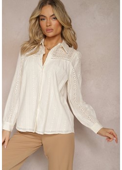 Jasnobeżowa Koszula z Bawełny z Ażurowymi Zdobieniami Namiella ze sklepu renee.pl w kategorii Koszule damskie - zdjęcie 179890427