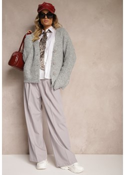 Szare Eleganckie Spodnie Garniturowe z Wysokim Stanem Lainiva ze sklepu renee.pl w kategorii Spodnie damskie - zdjęcie 179891585