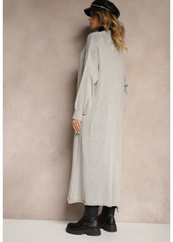 Szary Jednolity Kardigan o Przedłużonym Kroju ze Ściągaczami Terrin ze sklepu renee.pl w kategorii Swetry damskie - zdjęcie 179893197