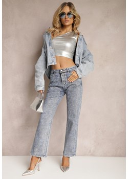 Niebieskie Jeansy Mom Fit z Błyszczącą Fakturą Vonea ze sklepu renee.pl w kategorii Jeansy damskie - zdjęcie 179893837