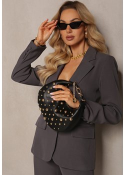 Czarna Mała Torebka ze Zdobieniem i Odpinanym Paskiem Wyneth ze sklepu renee.pl w kategorii Torebki hobo - zdjęcie 179895336