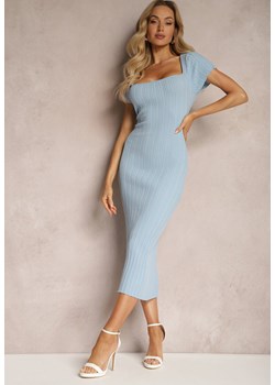 Niebieska Sukienka Bodycon z Kwadratowym Dekoltem i Ozdobnym Wycięciem na Plecach Scriptos ze sklepu renee.pl w kategorii Sukienki - zdjęcie 179895907