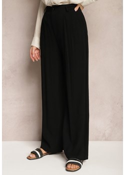 Czarne Szerokie Spodnie High Waist z Lnu i Wiskozy Apoises ze sklepu renee.pl w kategorii Spodnie damskie - zdjęcie 179896387